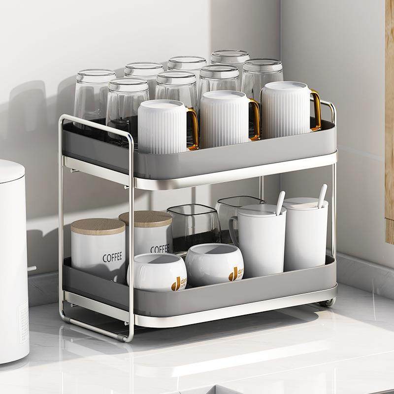 不锈钢杯架置物架水杯茶杯茶具杯子收纳架桌面双层托盘家用沥水盒,餐饮具,酒架,淘宝优惠券,粉丝福利购,淘宝优惠卷