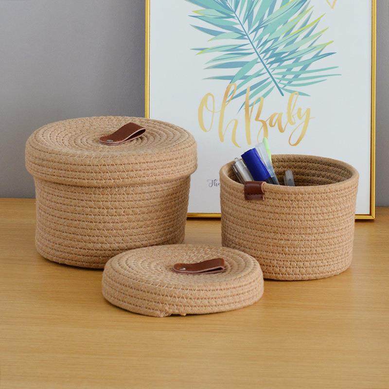 桌面化妆品收纳盒茶几带盖钥匙遥控杂物收纳筐客厅整理置物篮子,收纳整理,脏衣篮,淘宝优惠券,粉丝福利购,淘宝优惠卷