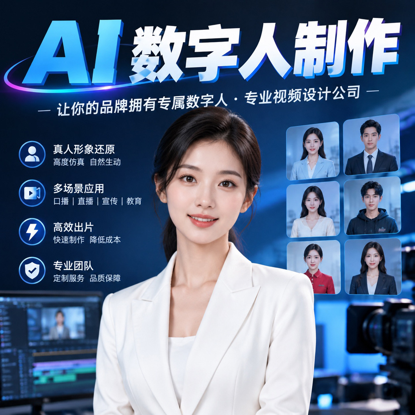 AI数字人视频制作带货虚拟主播产品ae讲解推荐IP口播种草推广定制图片
