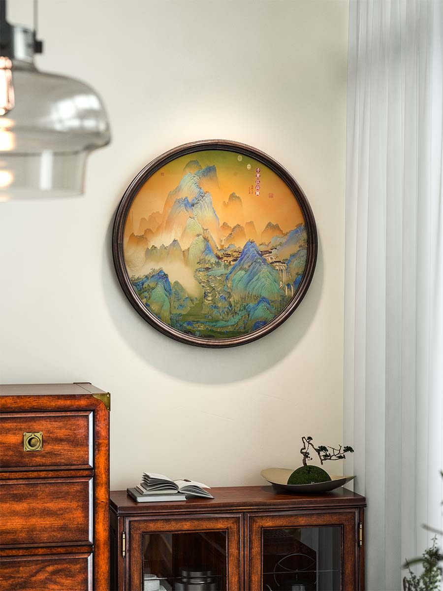 千里江山风景中古风挂画客厅背景墙装饰画新中式轻奢招财玄关艺术,家居饰品,现代装饰画,淘宝优惠券,粉丝福利购,淘宝优惠卷