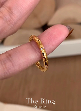 意大利金色灵蛇素圈戒指女纯银厚镀18k金高保色叠戴指环轻奢高级
