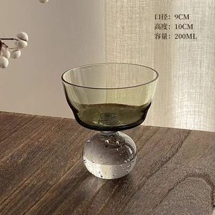 小众设计感复古绿色气泡玻璃杯高颜值人工吹制鸡尾酒杯子高级水杯