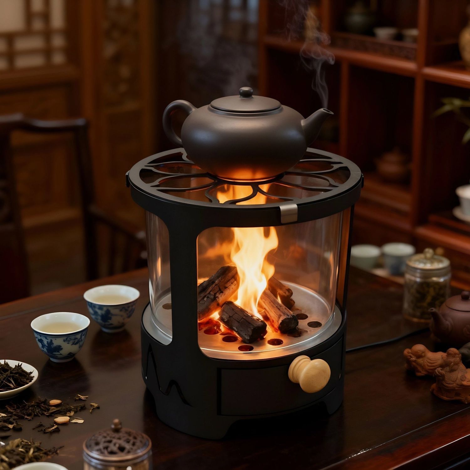 取火炉家用围炉煮茶家用耐高温玻璃观火炭炉烧烤火炉取暖户外庭院
