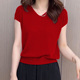 冰丝短袖 气质v领体恤别致欧洲站显瘦红色上衣 2025新款 t恤女装 夏季