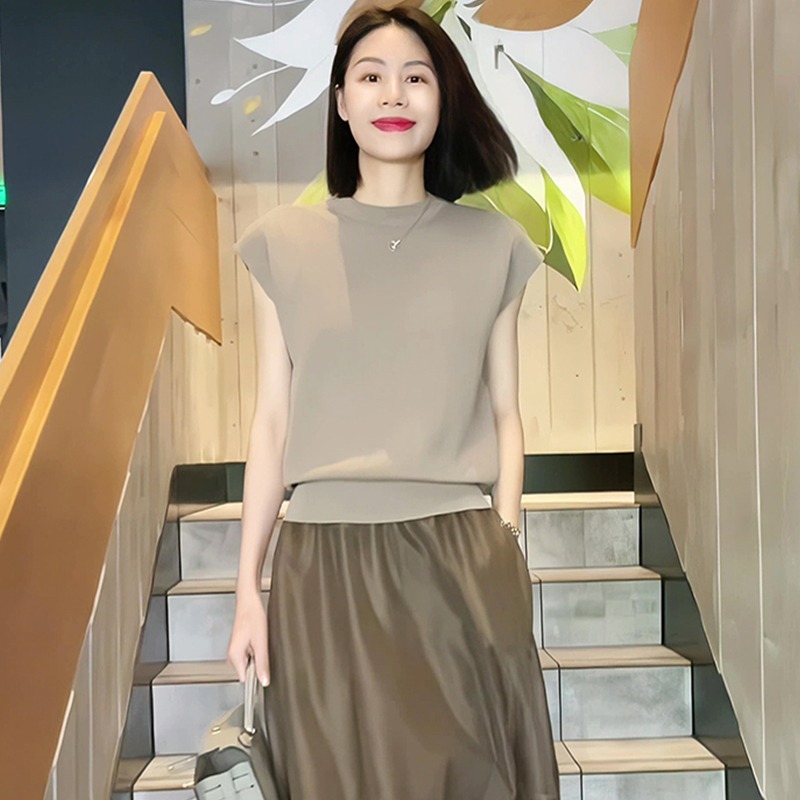 2025夏季休闲女时尚洋气轻熟风气质针织衫冰丝短袖T恤女港风上衣