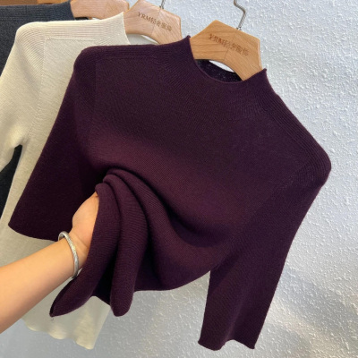半高领中袖无缝一体羊毛打底衫女