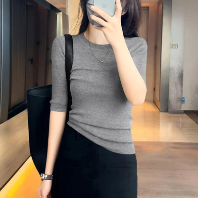 2025新款休闲五分袖灰色上衣