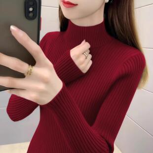 2025新款 针织衫 上衣女 女内搭秋冬长袖 梵姿倪安哥拉红半高领打底衫