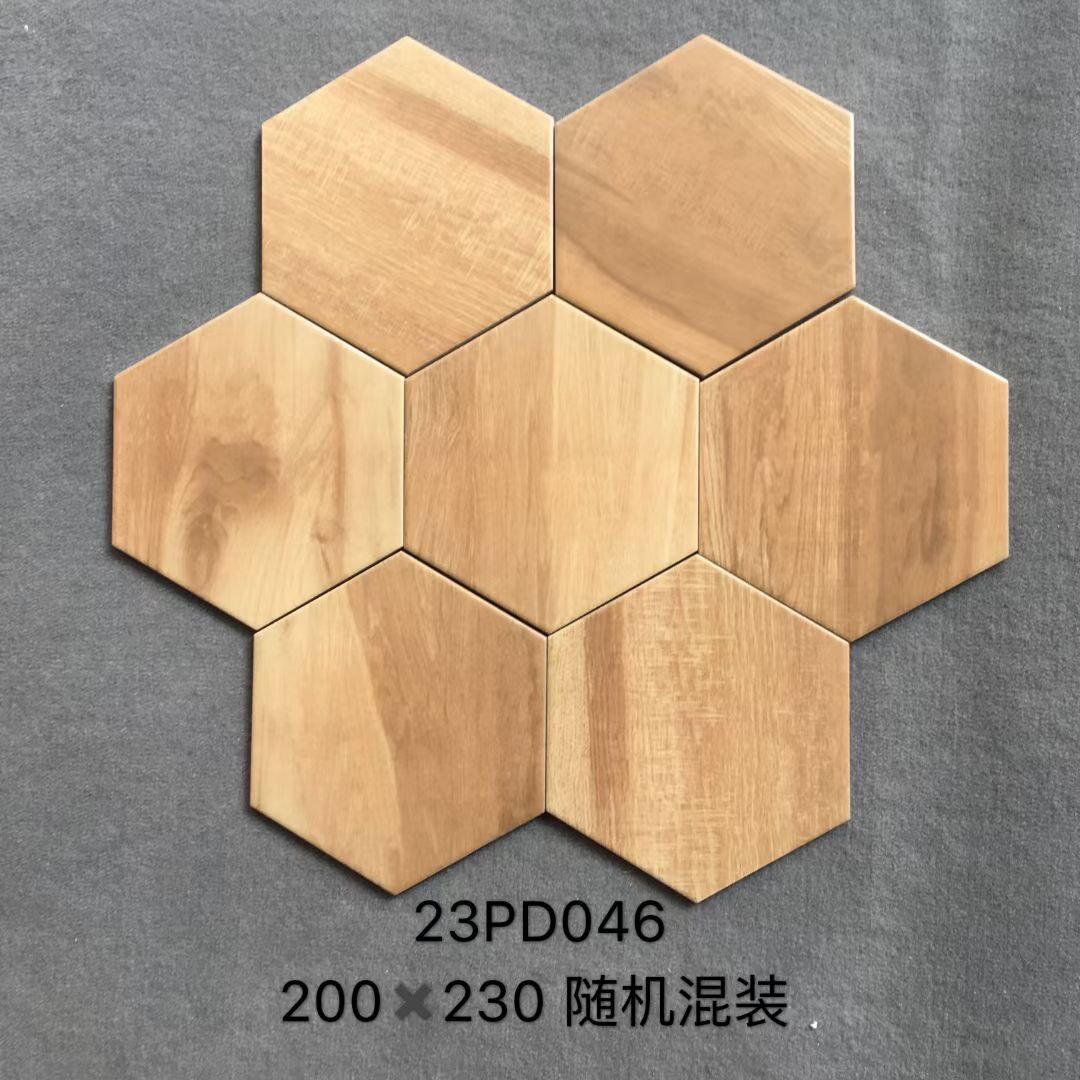 木纹瓷砖阳台仿木地板瓷砖仿古地砖卫生间墙砖仿实木六角防滑砖
