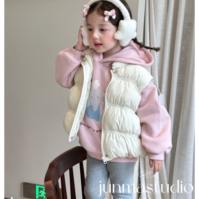 清仓！opao童装女童宝宝儿童冬装新款百搭棉马甲小象加绒连帽卫衣
