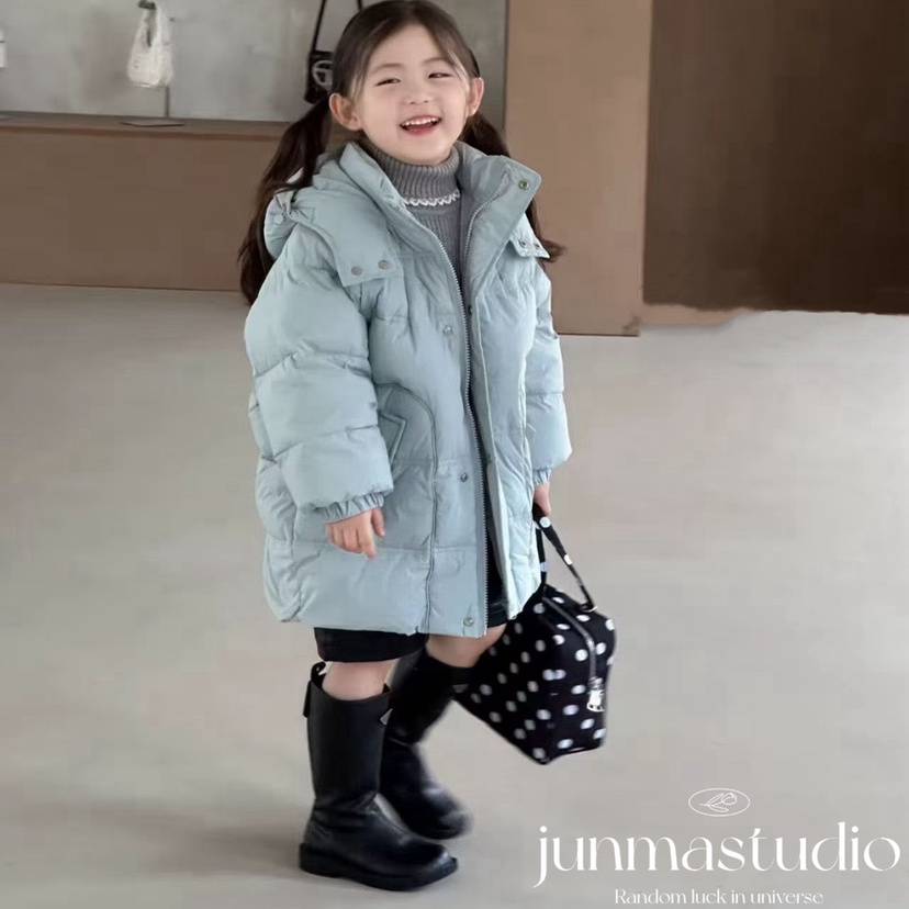 品牌童装女童宝宝儿童冬装新款韩系连帽中长款羽绒服白鸭绒外套