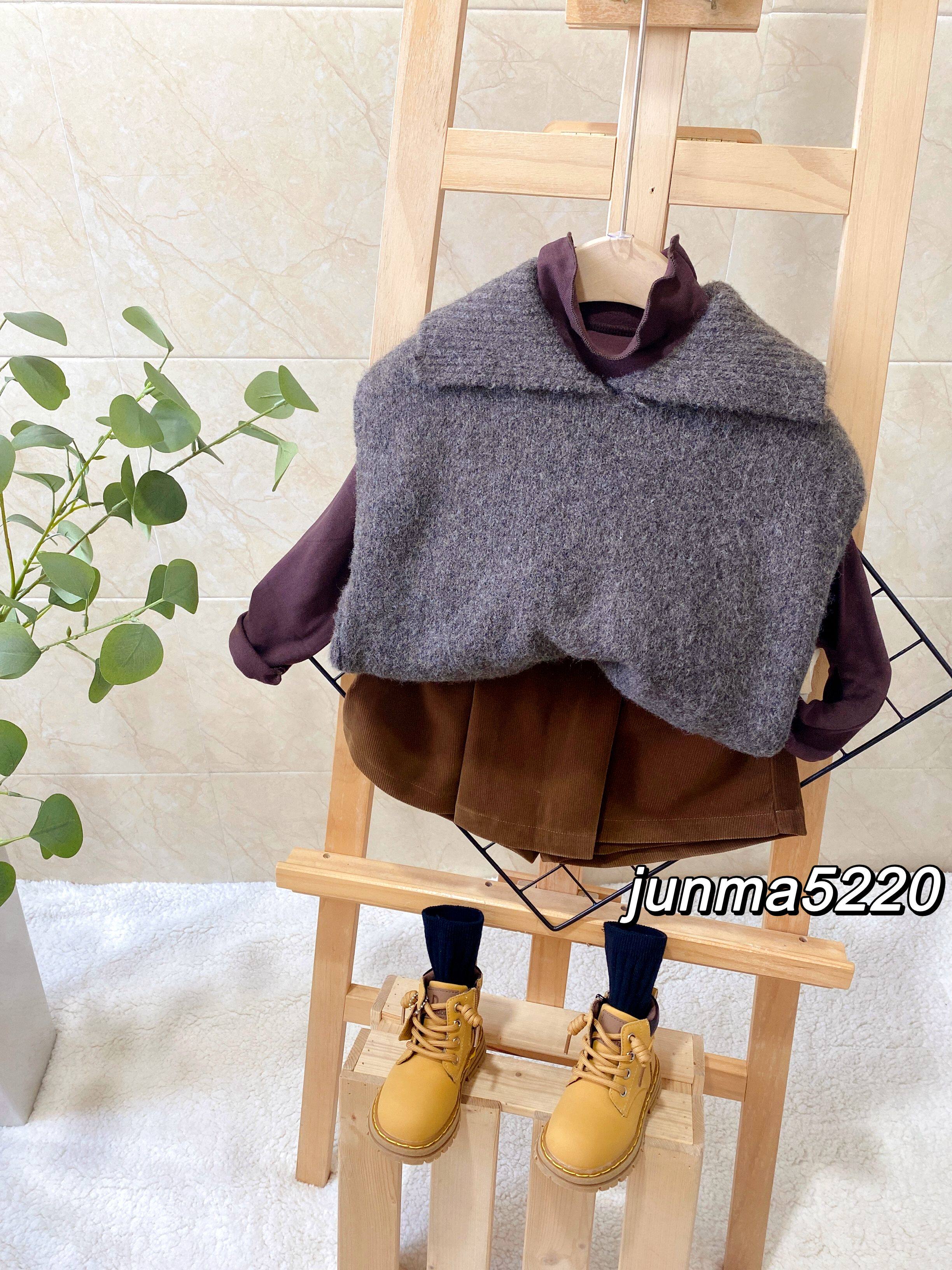 俊妈轻奢童品女童女宝小童秋装B1纯色翻领针织马甲背心