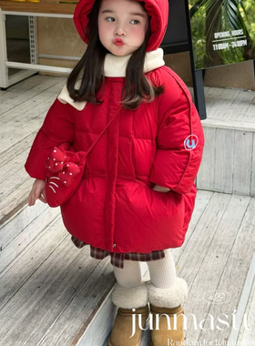 suyou童装女童宝宝儿童冬装KT猫包包蝴蝶结连帽羽绒服白鸭绒外套