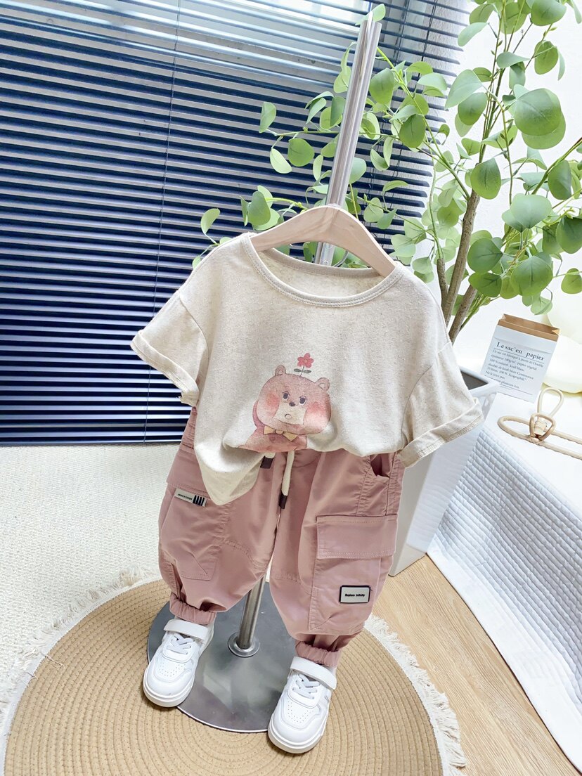 番茄田童装女童女宝宝儿童夏装新款p2韩版可爱小熊t恤打底衫上衣