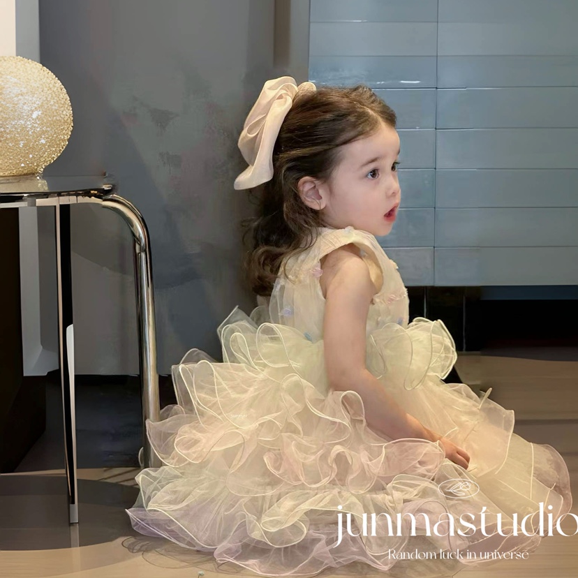 minie moon童装女童宝宝儿童夏装韩系彩虹花朵连衣裙公主裙礼服裙