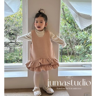 ico童装女童宝宝儿童冬装新款N1韩系气质毛呢荷叶边背心裙连衣裙