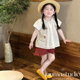 衬衣木耳边短裤 品牌童装 小蘑菇刺绣娃娃衫 新款 女童宝宝儿童夏装
