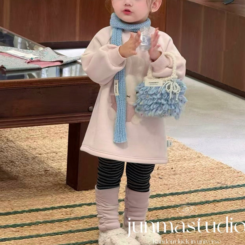 橙小7童装女童宝宝儿童冬装新款兔子加绒卫衣裙条纹堆堆袜打底裤,童装/婴儿装/亲子装,连衣裙,淘宝优惠券,粉丝福利购,淘宝优惠卷