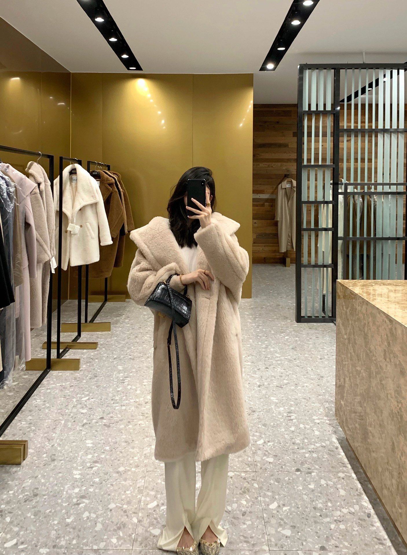 2025秋冬新款泰迪熊大衣香草香槟色teddy廓形羊驼毛绒 皮草外套女