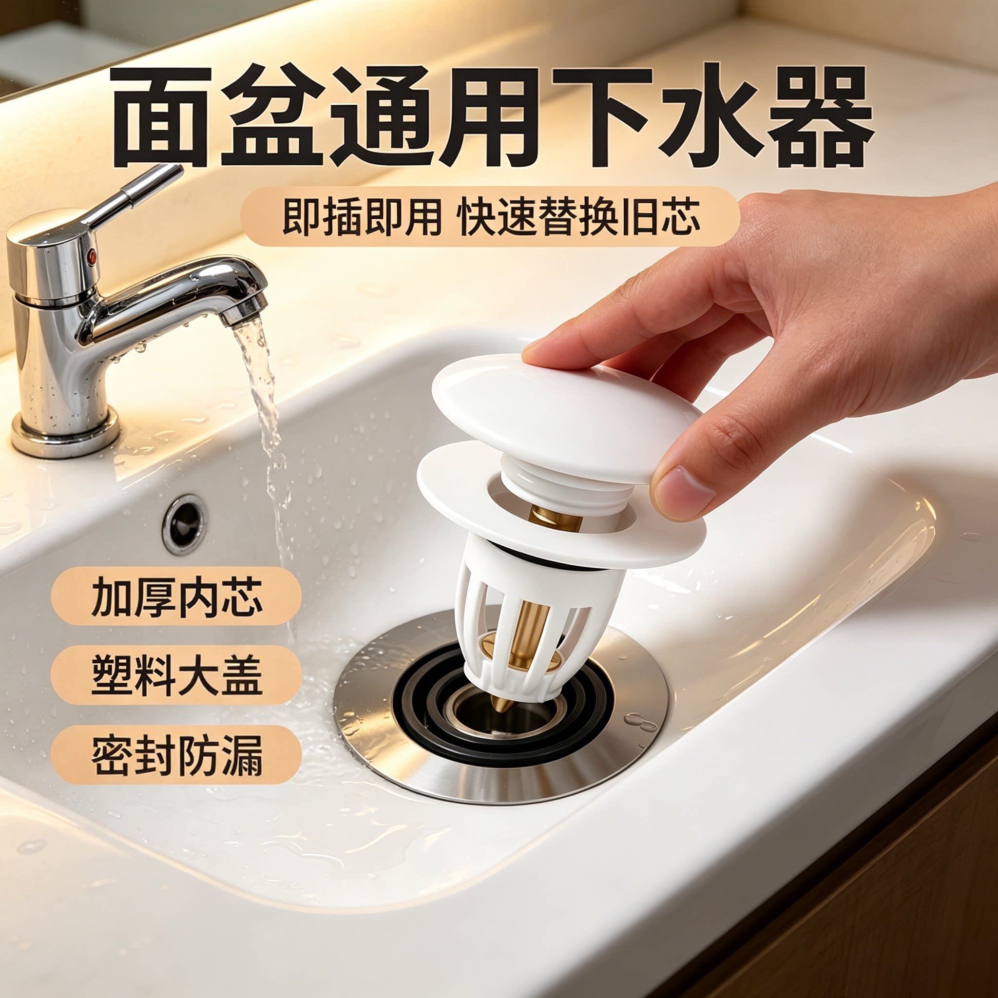 按压弹跳洗脸盆下水塞通用