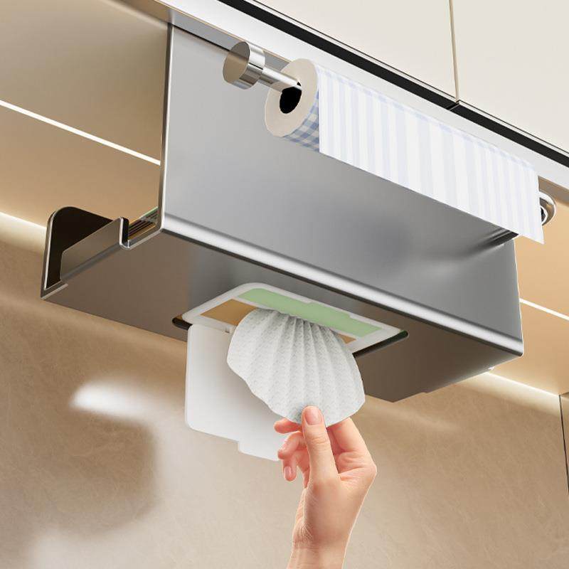 厨房纸巾架橱柜下壁挂式免打孔挂架保鲜膜卷纸收纳架多功能置物架,厨房/烹饪用具,抹布架/厨房清洁收纳架,淘宝优惠券,粉丝福利购,淘宝优惠卷
