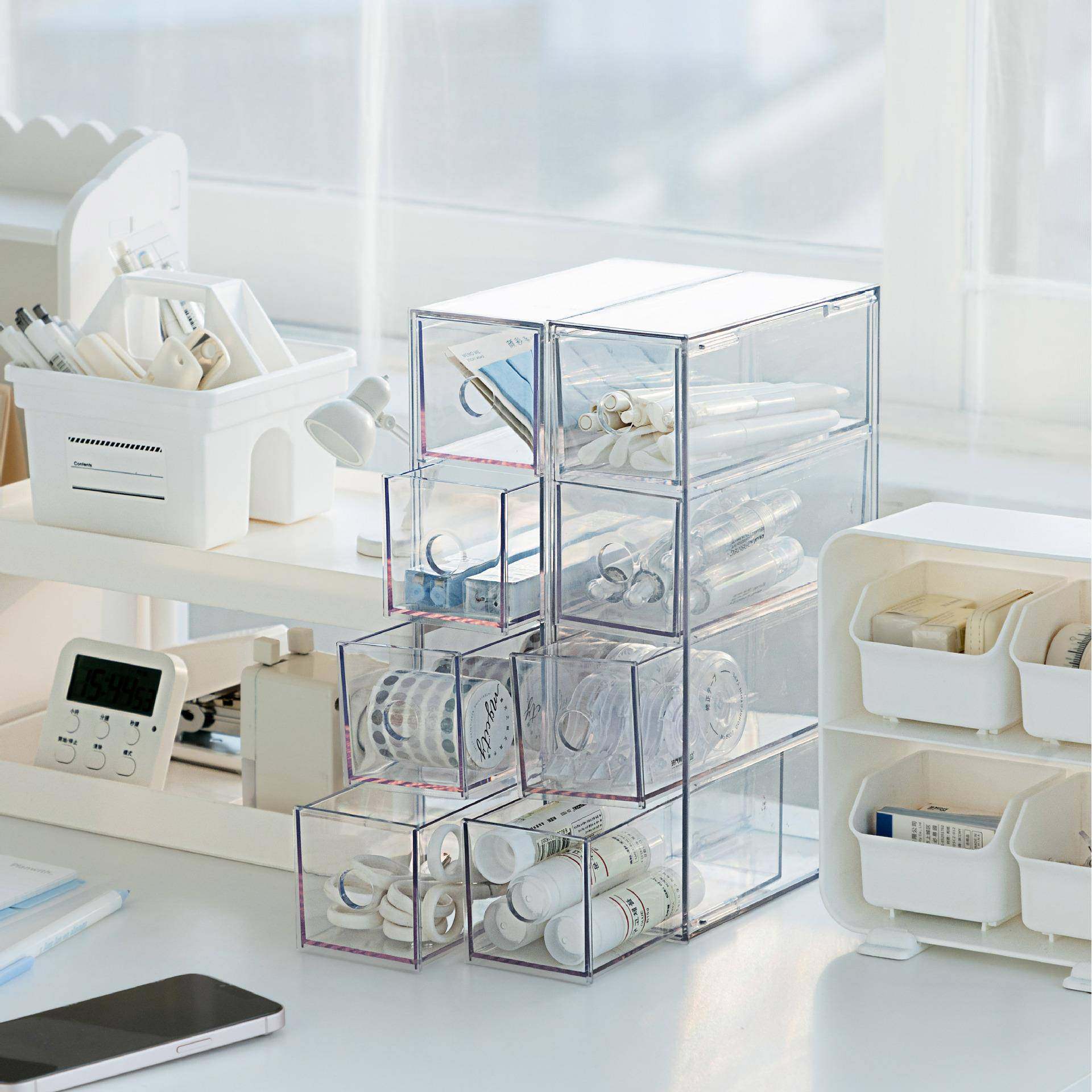 新款美瞳收纳盒抽屉式防尘透明桌面收纳盒文具化妆品收纳小盒子,收纳整理,首饰盒,淘宝优惠券,粉丝福利购,淘宝优惠卷