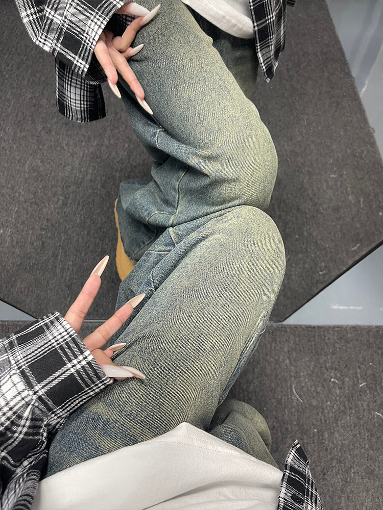 搭配大黄马丁靴的裤子男款高个子加长牛仔裤美式高街vibe微喇长裤