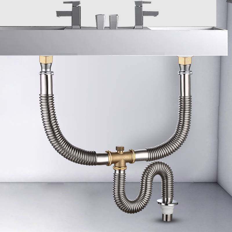 洗脸盆下水道防臭漏双槽下水管不锈钢洗手池下水器面盆排水配件