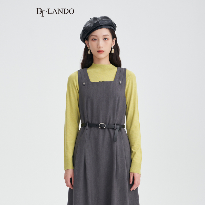 DTLANDO冬季女装简约半高领刺绣基础款品质绵羊毛长袖套头毛衣