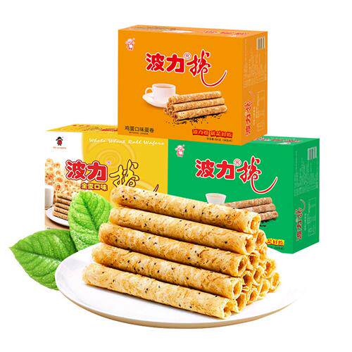 波力蛋卷324g海苔/鸡蛋/全麦味蛋卷休闲办公室零食糕点饼干小吃