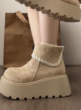 古高级感马小个子厚底增35562高丁靴女款2025款秋季显瘦白复色新