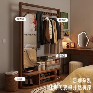 木实衣落地衣帽架卧带镜子家用室落地多功JTB能可旋转试衣镜挂置