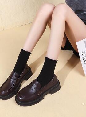 皮【24h发货】日小鞋女春/季乐新款英伦风黑色系厚底福鞋复古女鞋