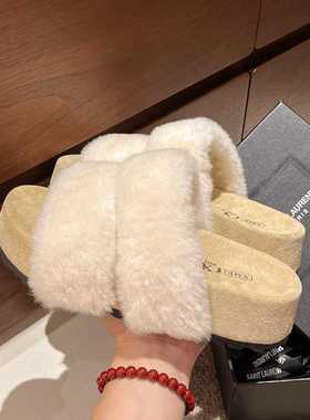 厚底毛2拖鞋女外裙穿050325新款舒毛适懒人绝美一字拖简约温柔配