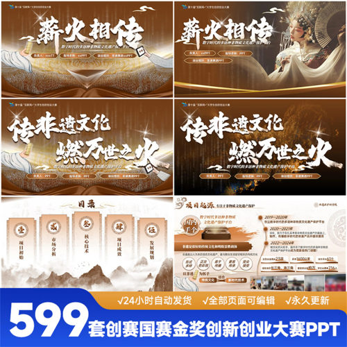 创赛国赛金奖PPT非遗模板三创新创业大赛各类比赛互联网挑战杯