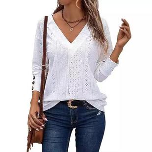 Lace Sleeve Casual Womens Button Neck Long Fashion
