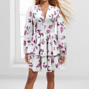 Womens elegant fashion V-neck ruffled short dress for women