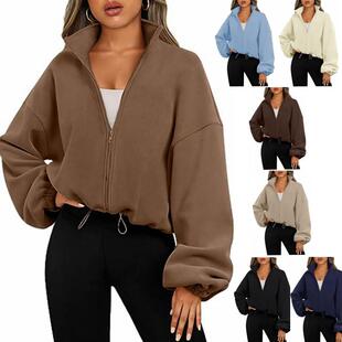thickened female outerwear solid color loose hoodie sporty