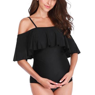 Womens maternity solid color ruffle one-piece swimsuit
