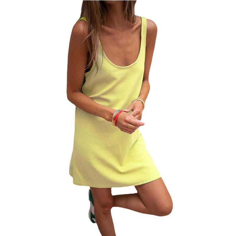 Solid Loose Dress Sleeveless Suspender Casual Waffle Vest