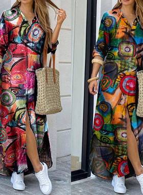 Plus size women's long skirt cotton and linen shirt dress