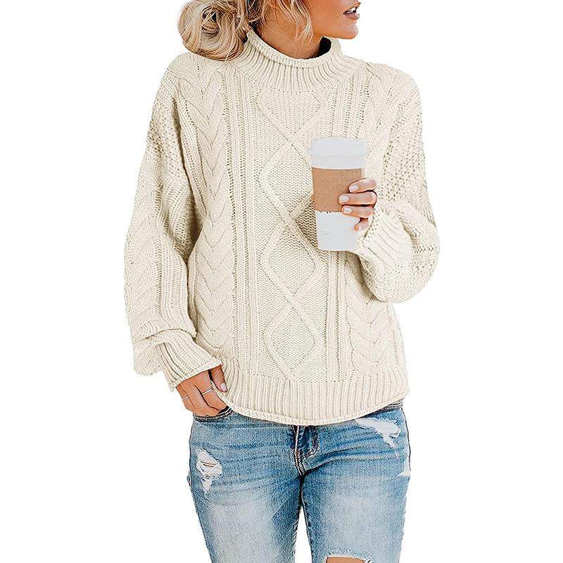 oversized solid sweater fit long loose casual cable jumper