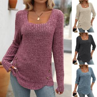 pullover striped button comfortable female sweaters color