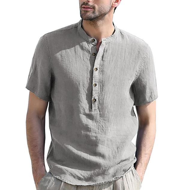 Mens Shirt Linen Beach White Royal Blue Light Short Sleeve