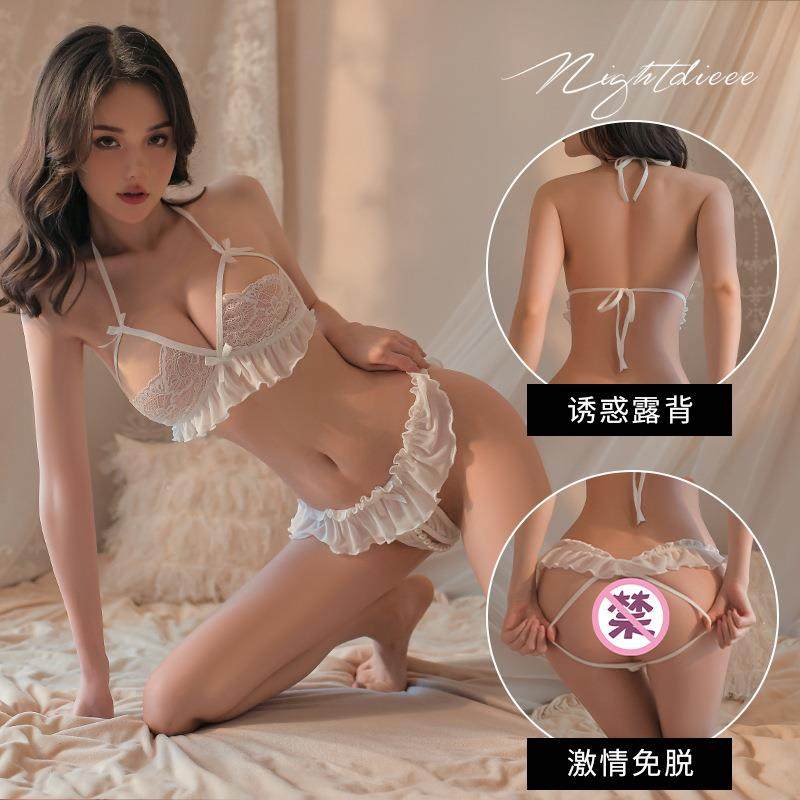 set bra pants crotchless lace fungus suit sling tie neck