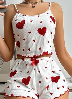 pcsset article love print sweet camisole shorts desire