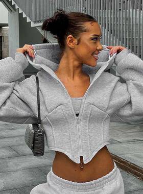 Street long sleeve fleece zipper cardigan hooded sweatshirt