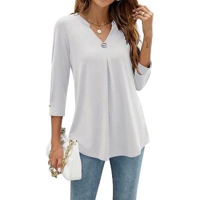 T-shirt for buttoned sleeve solid V-neck top color