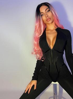 femme combinaison sporty playsuits zip with jumpsuit sports