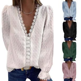 pullover loose long sleeved lace Womens deep womens shirt